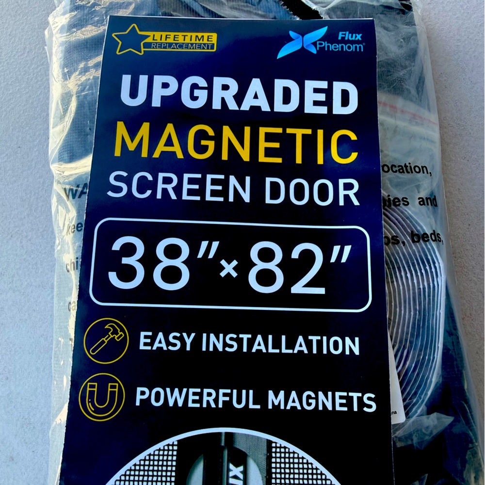 Black Magnetic Screen Door 38” x 82” New in Package never used.